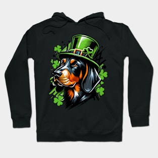 Black and Tan Coonhound in Saint Patrick's Day Spirit Hoodie